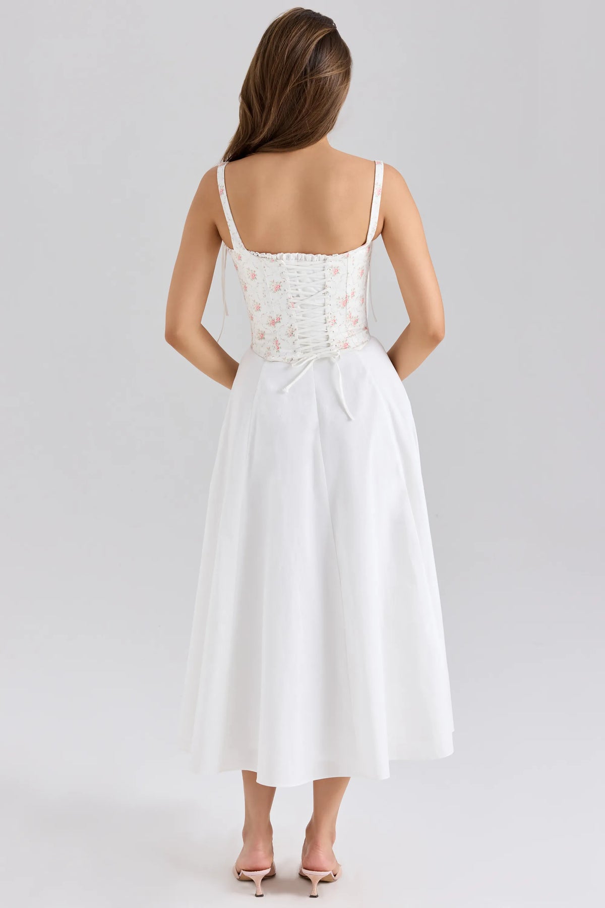 Clarabelle Rose Print Cotton Detachable Corset Midi Sundress