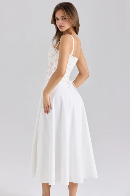 Clarabelle Rose Print Cotton Detachable Corset Midi Sundress