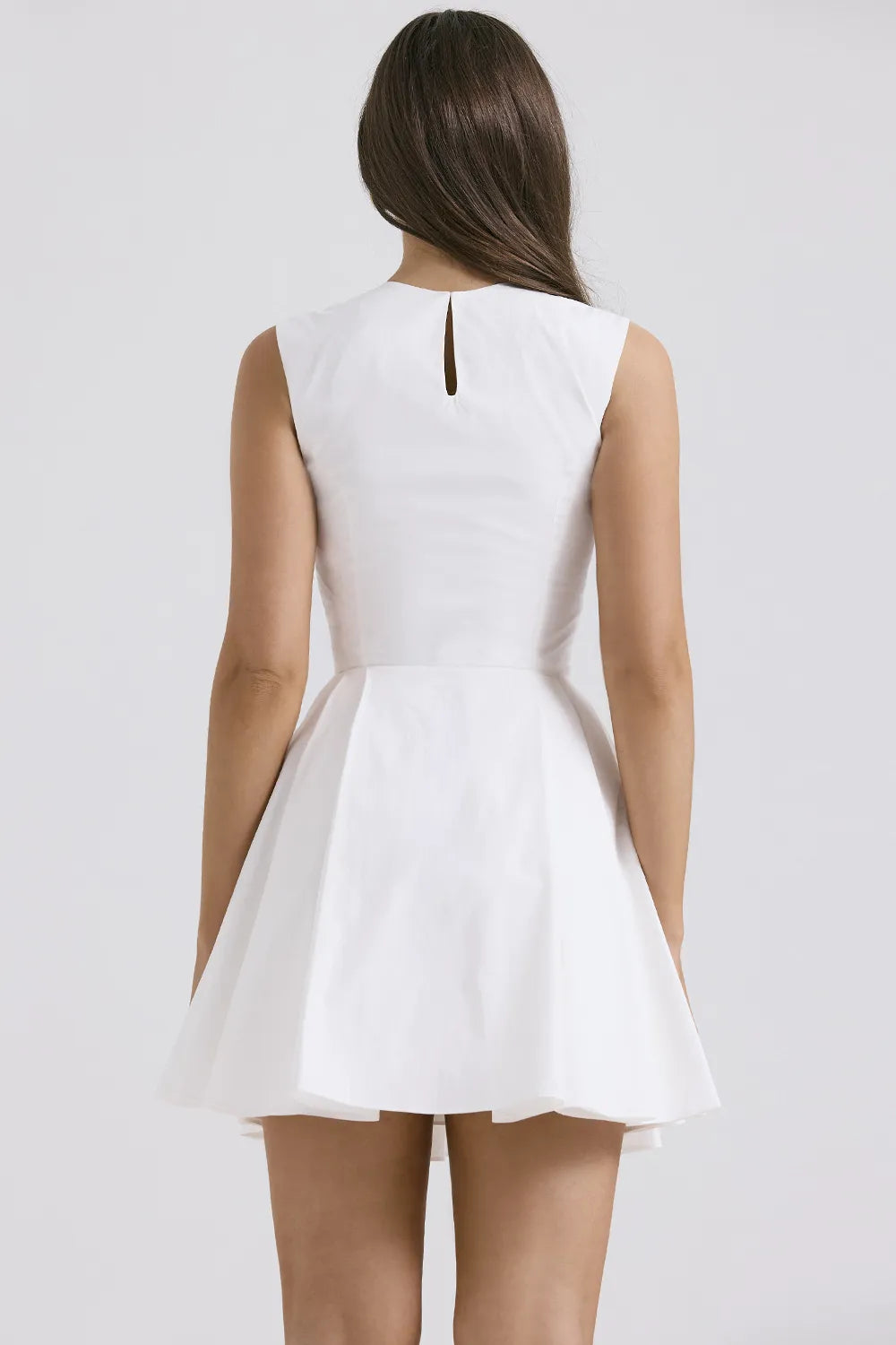 Claretta White Pleated Cotton Mini Dress