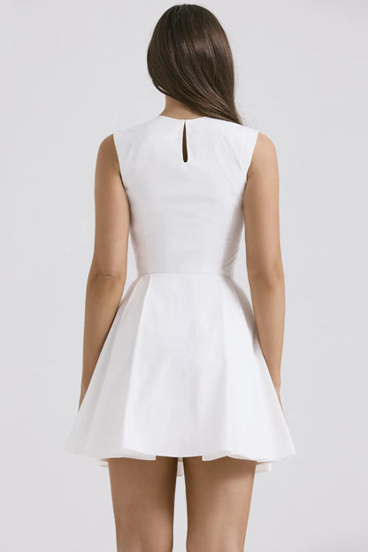 Claretta White Pleated Cotton Mini Dress