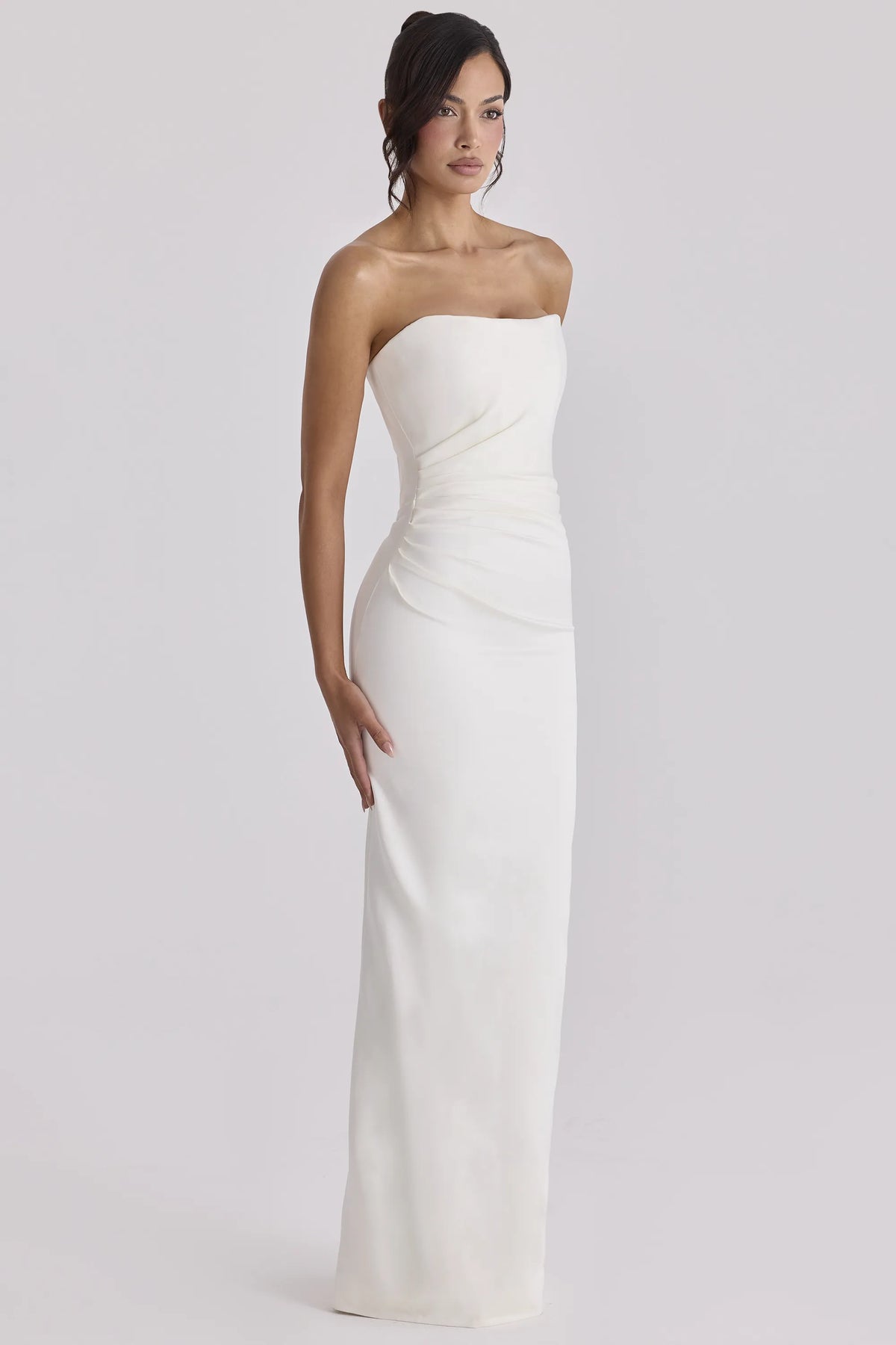 Clarinda Ivory Satin Strapless Bridal Gown