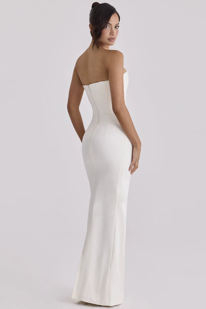 Clarinda Ivory Satin Strapless Bridal Gown