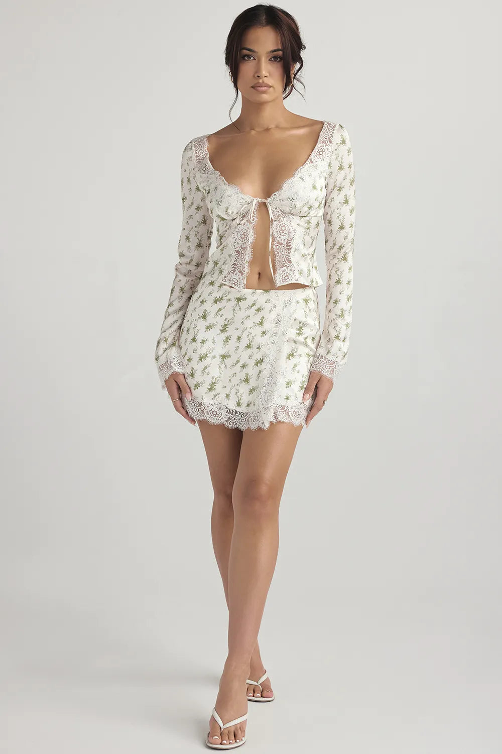 Noemie Garden Print Lace Trim Mini Skirt