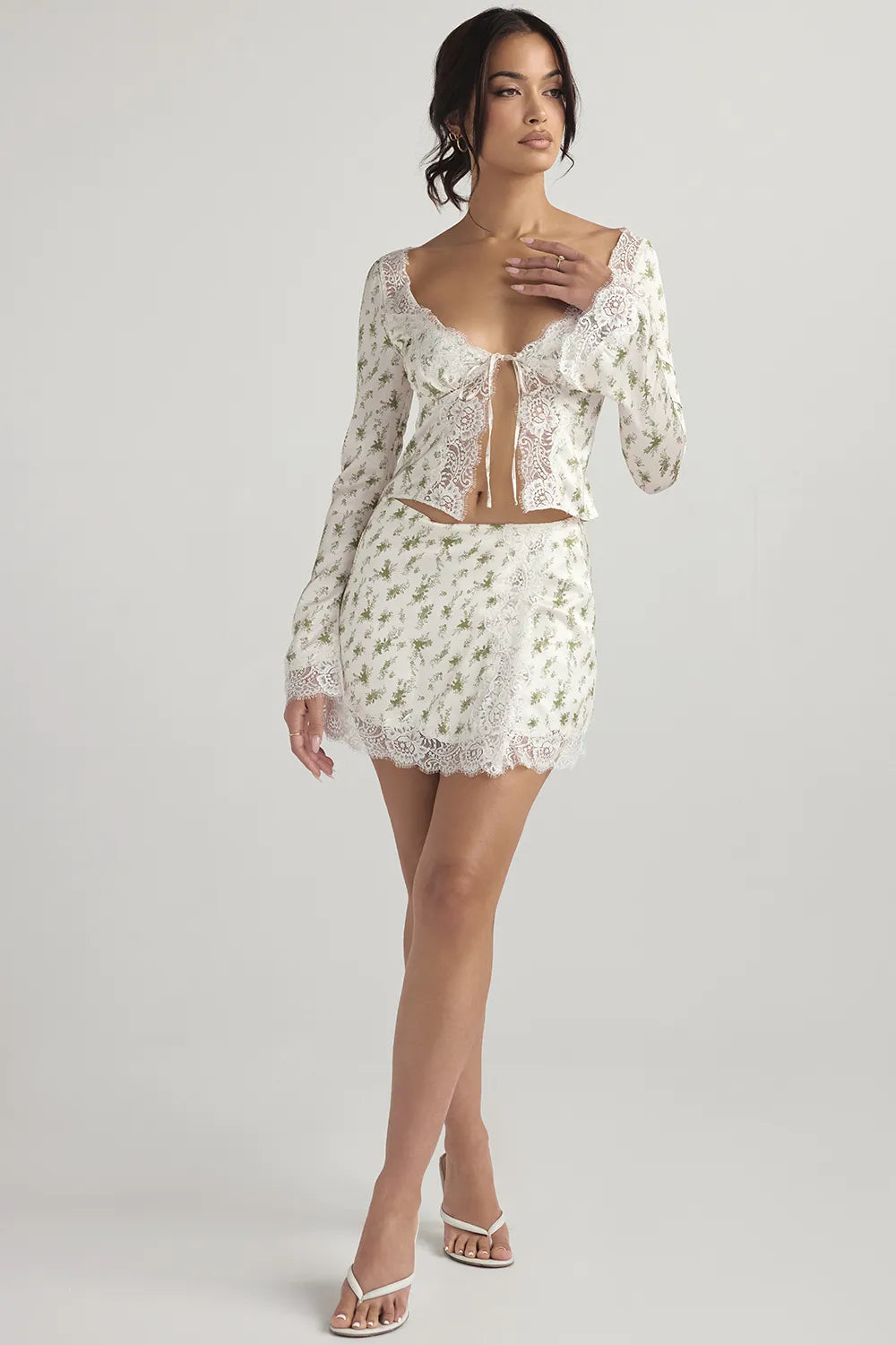 Noemie Garden Print Lace Trim Mini Skirt