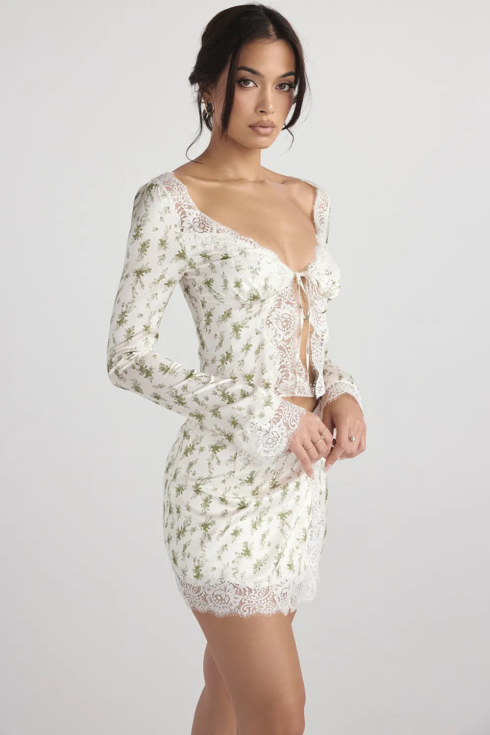 Noemie Garden Print Lace Trim Mini Skirt