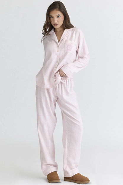 Classic PJs Pink Check Brushed Cotton Pajama Set