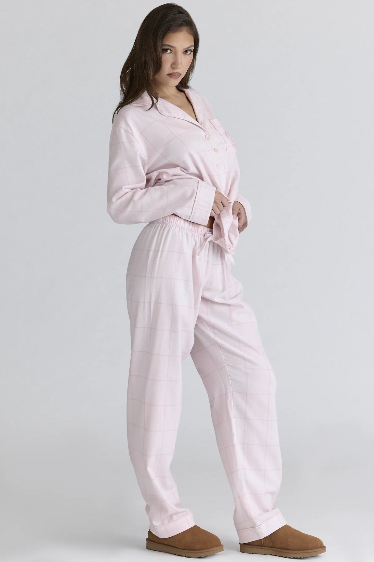 Classic PJs Pink Check Brushed Cotton Pajama Set