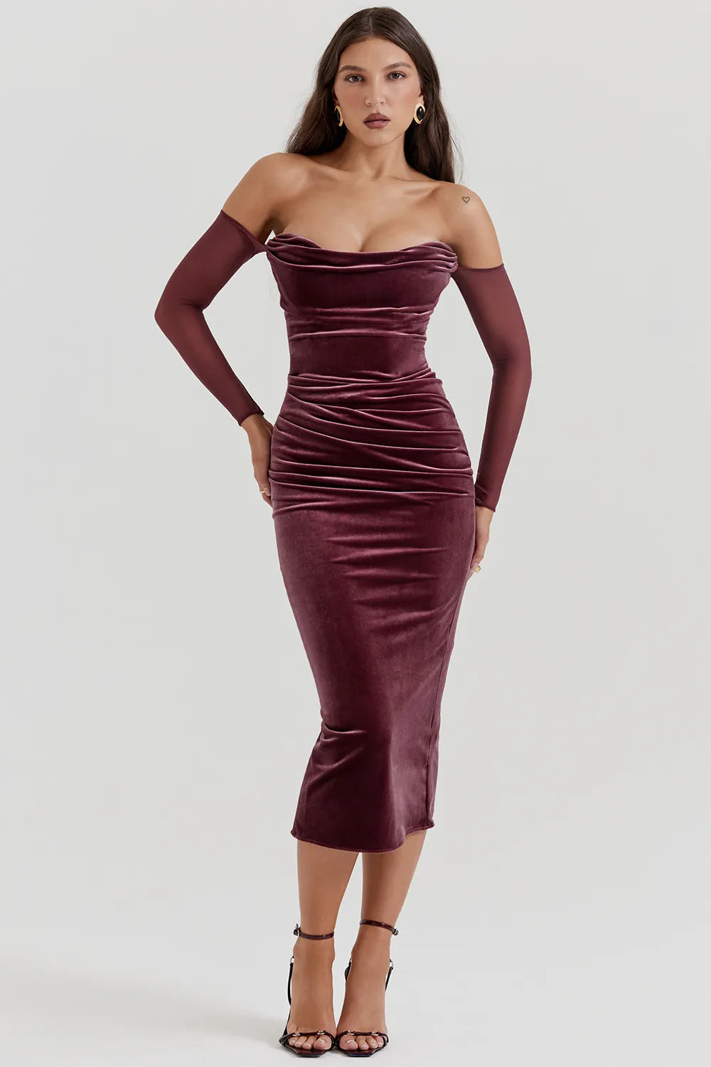Leora Mulberry Strapless Midi Dress