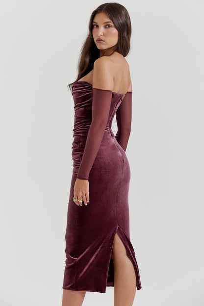 Leora Mulberry Strapless Midi Dress