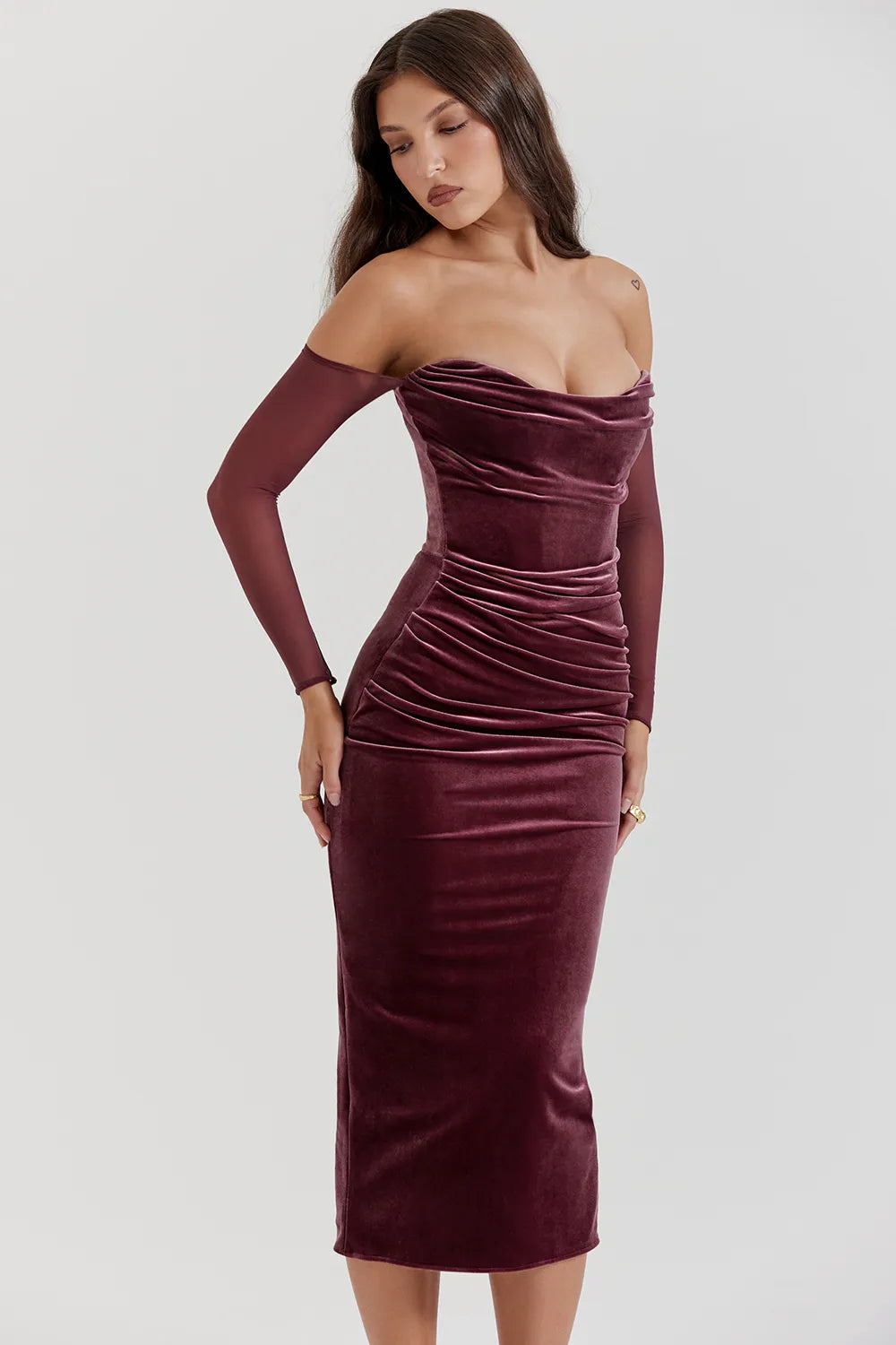 Leora Mulberry Strapless Midi Dress