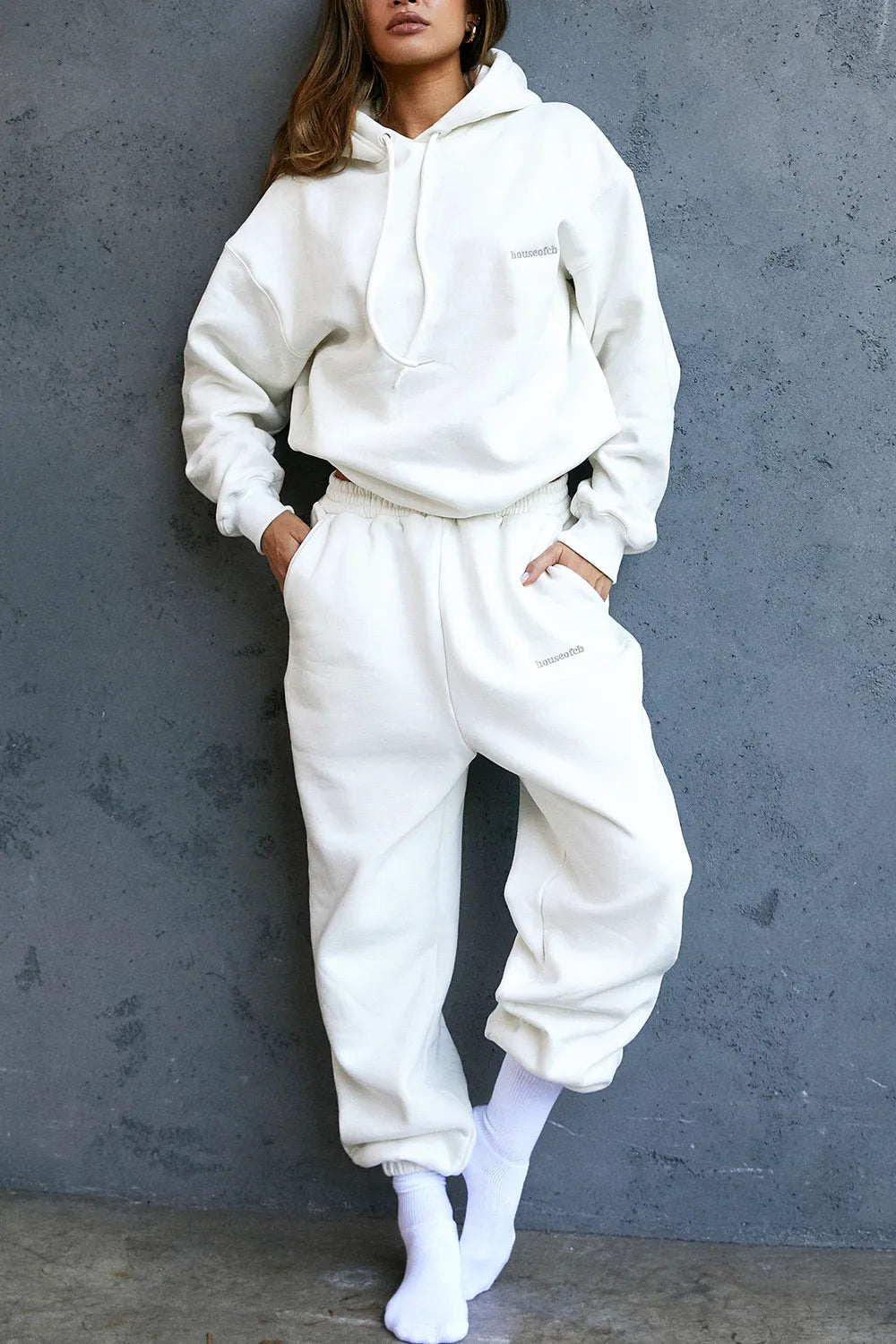 Sky Off White Fleece Back Jogging Trousers