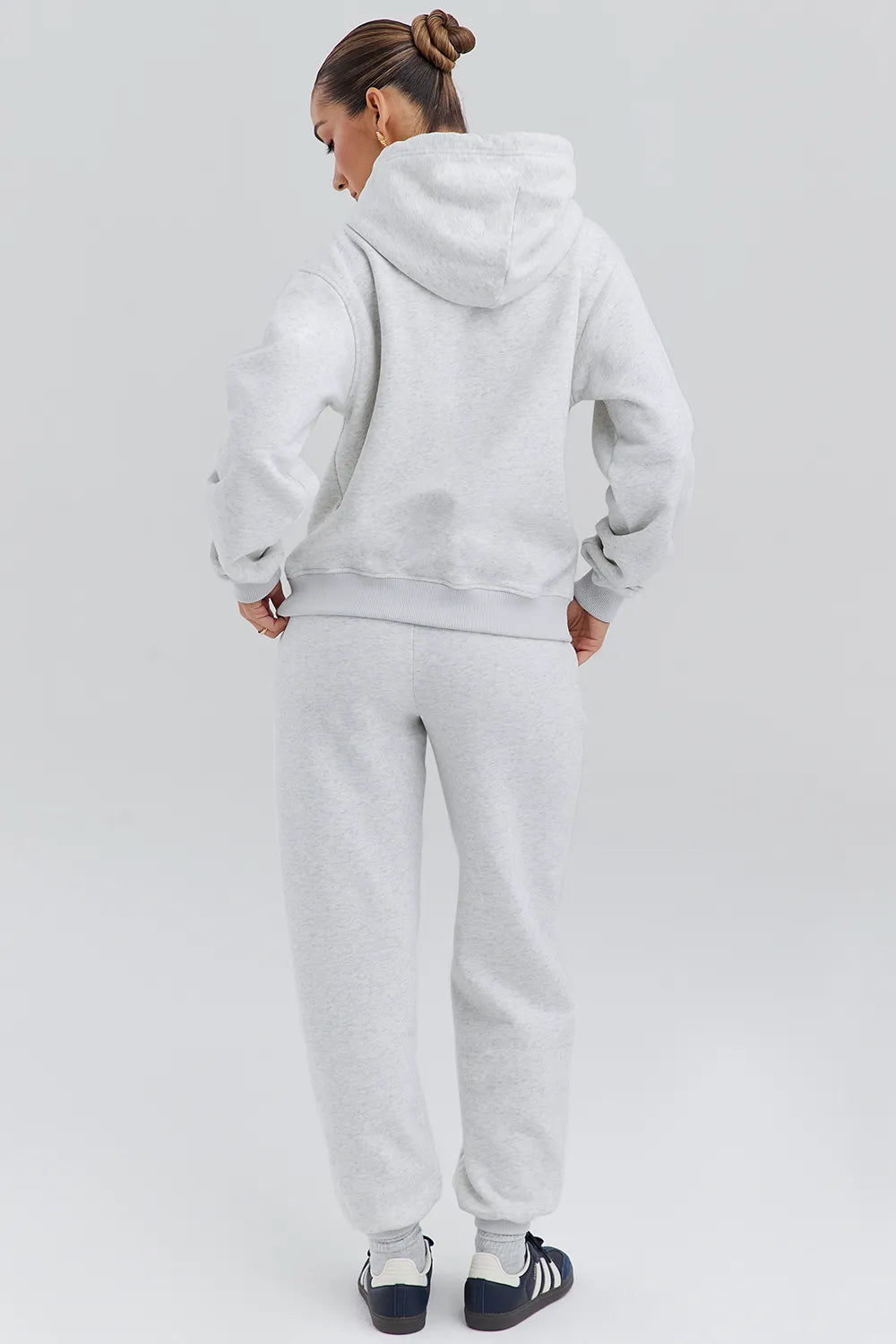 Mirage Light Grey Marl Cotton Fleece-Back Zip Through Hoodie
