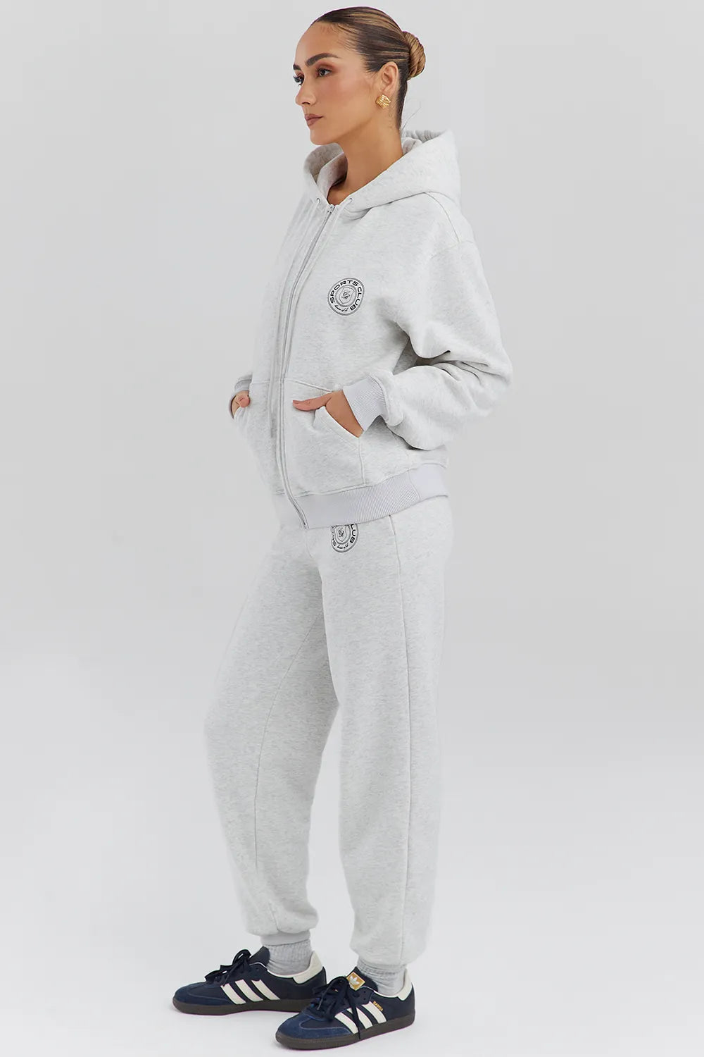 Mirage Light Grey Marl Cotton Fleece-Back Zip Through Hoodie