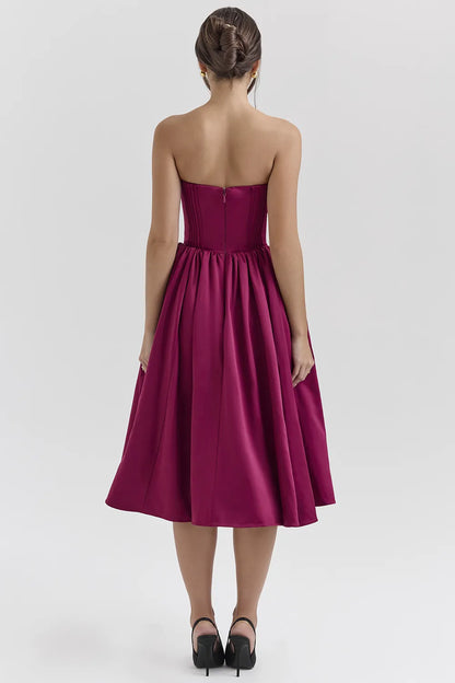 Coco Burgundy Satin Tulle Midi Dress
