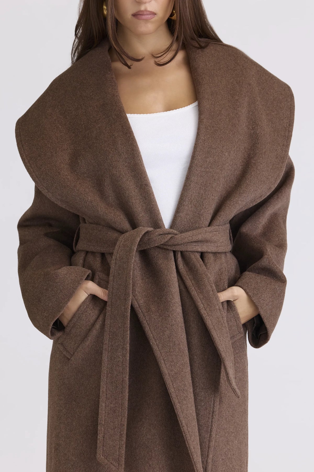 Cocoon Brown Wool Shawl Collar Coat