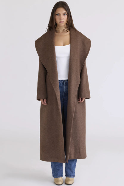 Cocoon Brown Wool Shawl Collar Coat