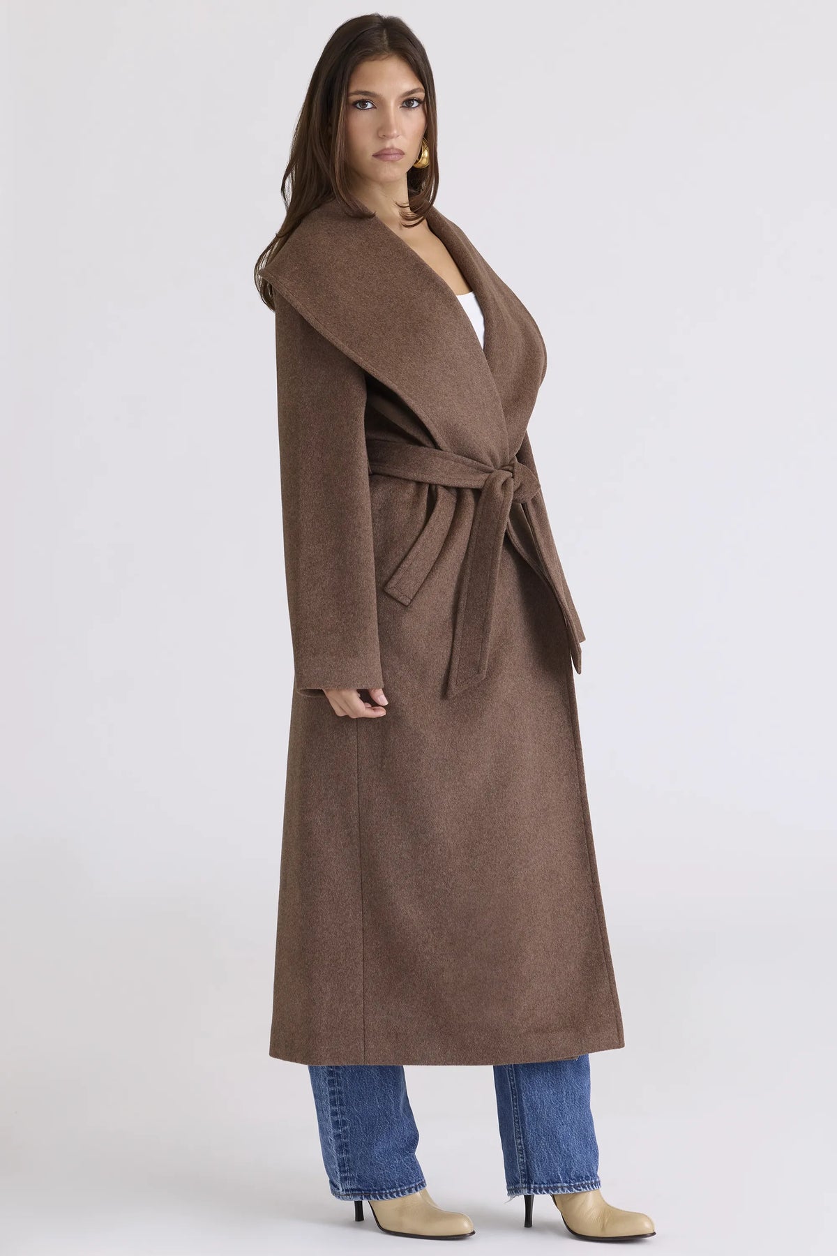 Cocoon Brown Wool Shawl Collar Coat
