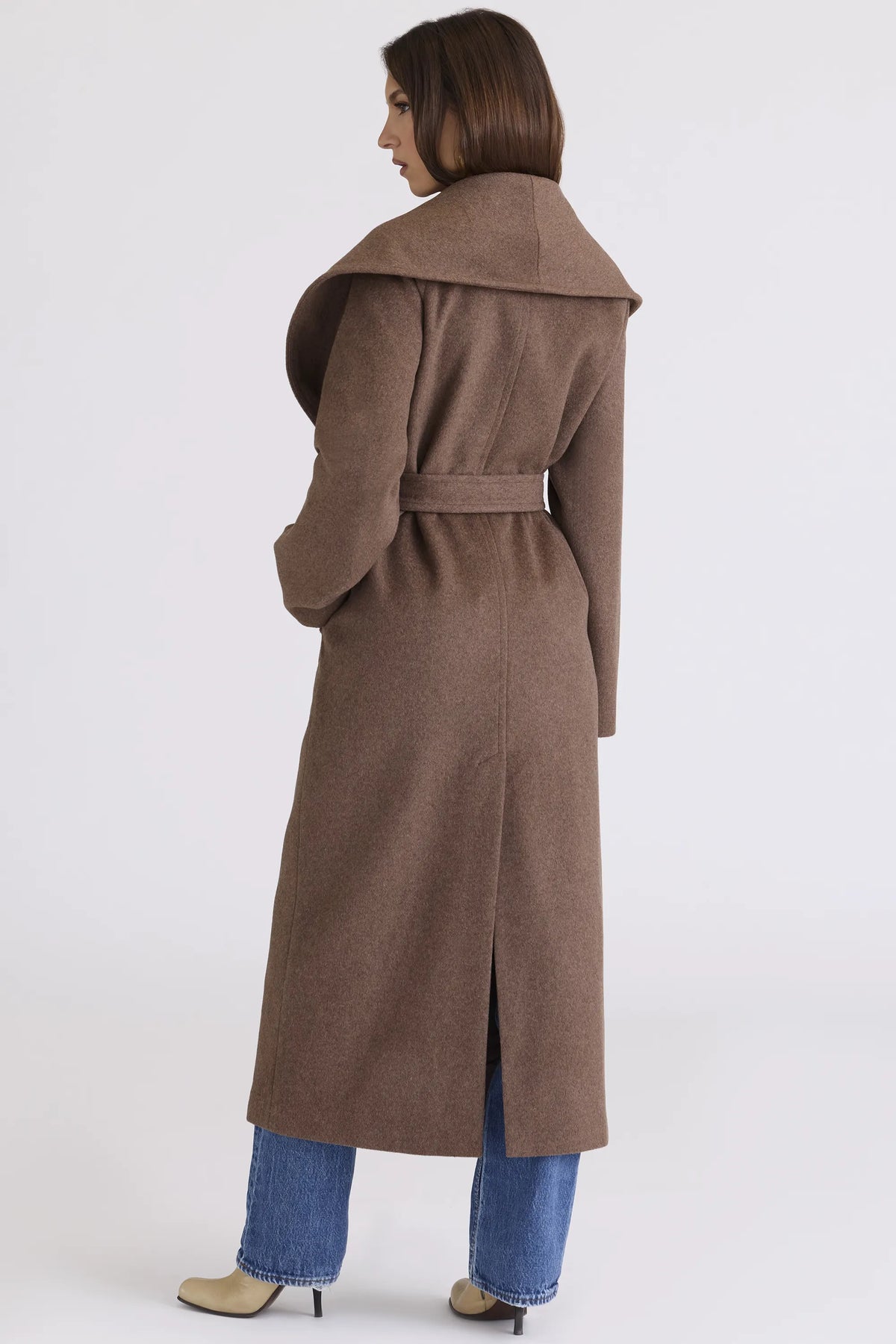 Cocoon Brown Wool Shawl Collar Coat