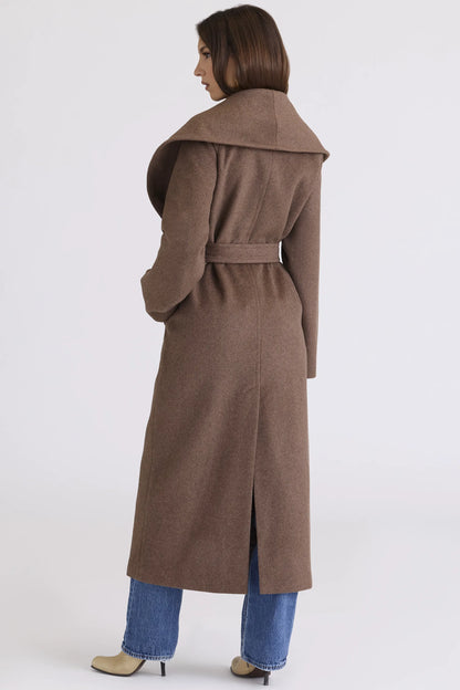 Cocoon Brown Wool Shawl Collar Coat