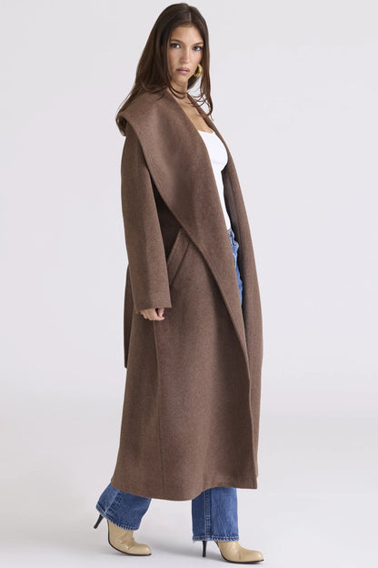 Cocoon Brown Wool Shawl Collar Coat