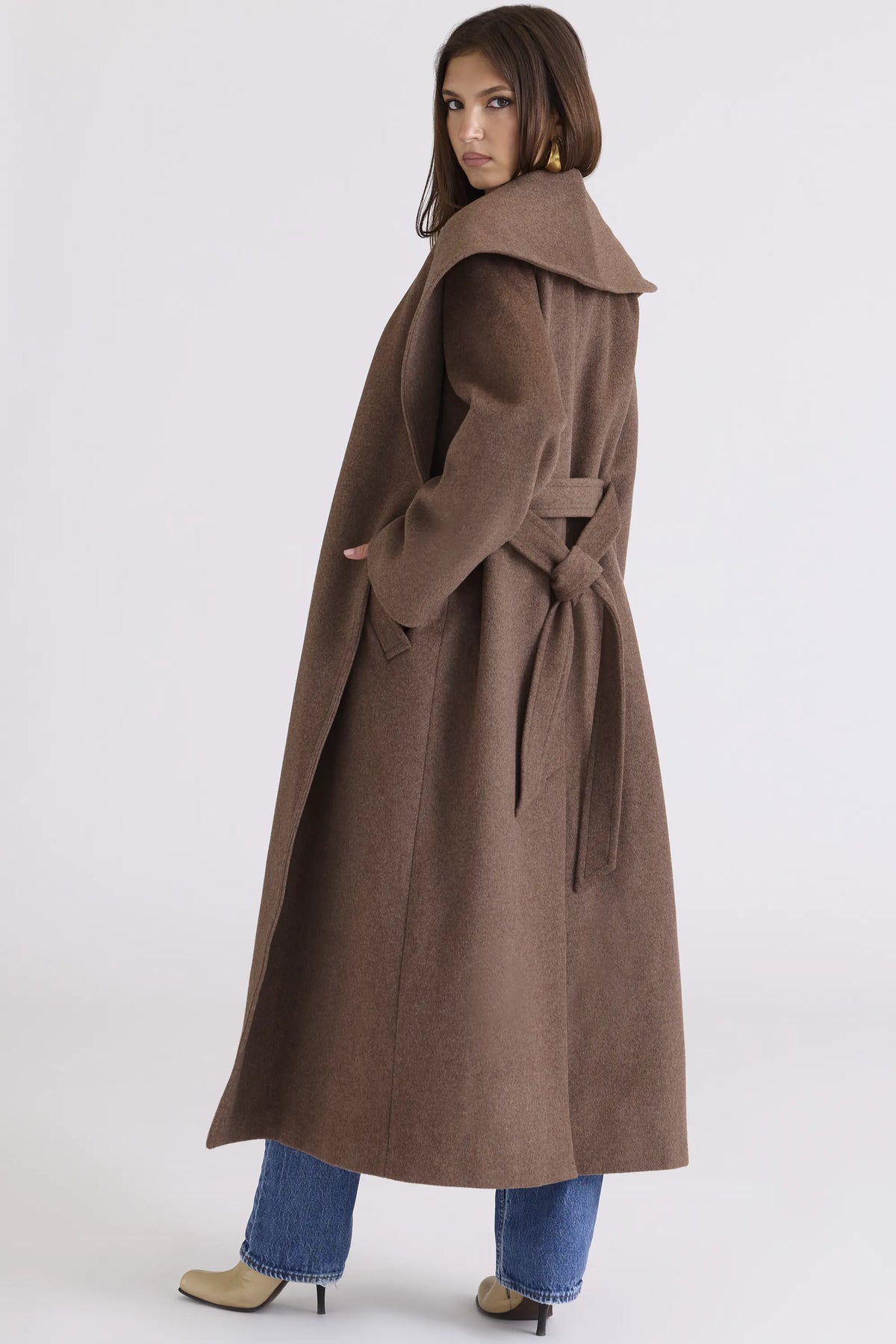 Cocoon Brown Wool Shawl Collar Coat