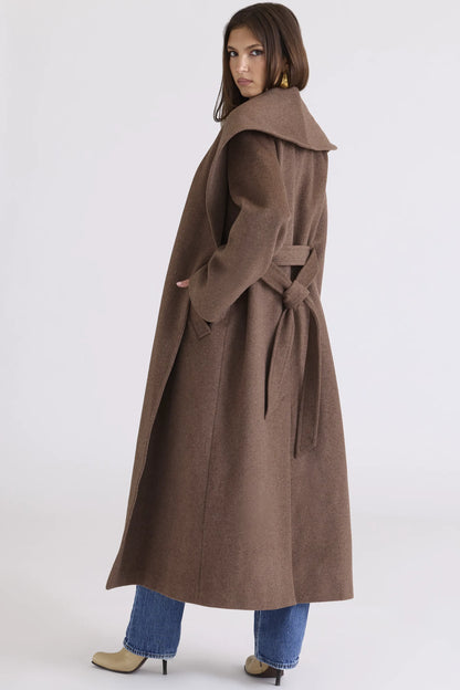 Cocoon Brown Wool Shawl Collar Coat