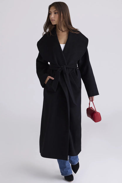 Cocoon Black Wool Shawl Collar Coat