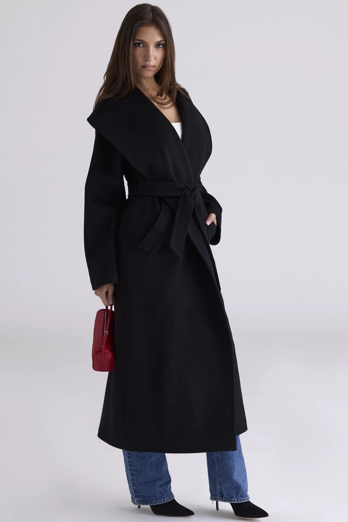 Cocoon Black Wool Shawl Collar Coat