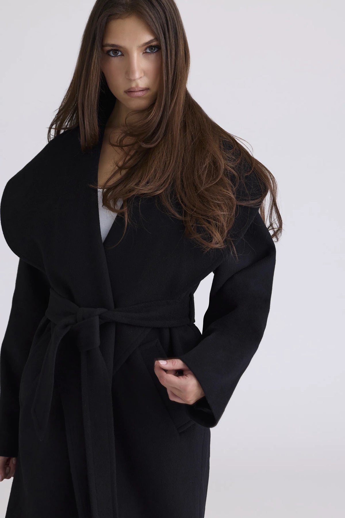 Cocoon Black Wool Shawl Collar Coat
