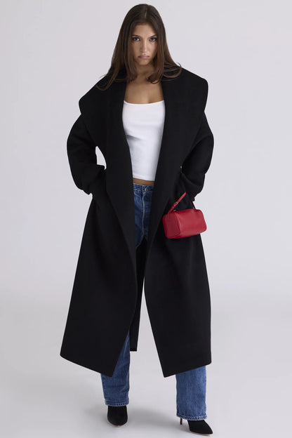 Cocoon Black Wool Shawl Collar Coat