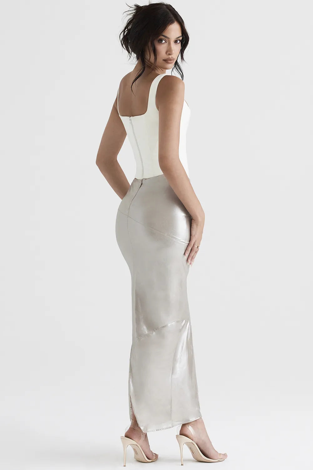 Colette Shimmer Champagne Midi Skirt