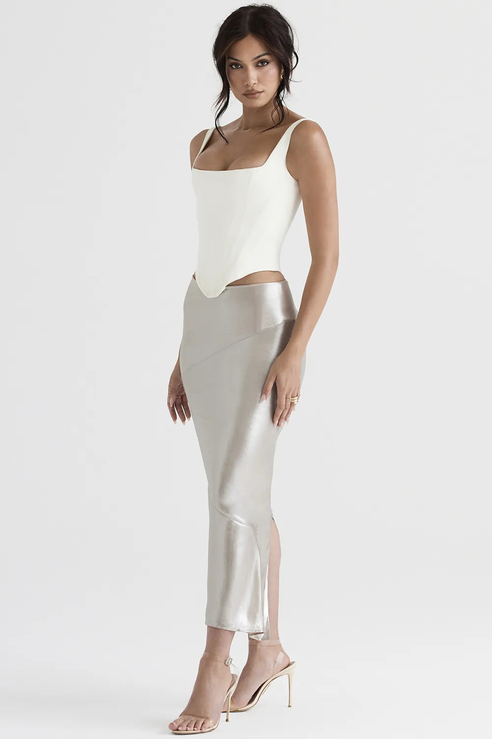 Colette Shimmer Champagne Midi Skirt
