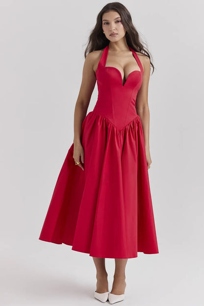 Coquette Scarlet Halter Midi Dress