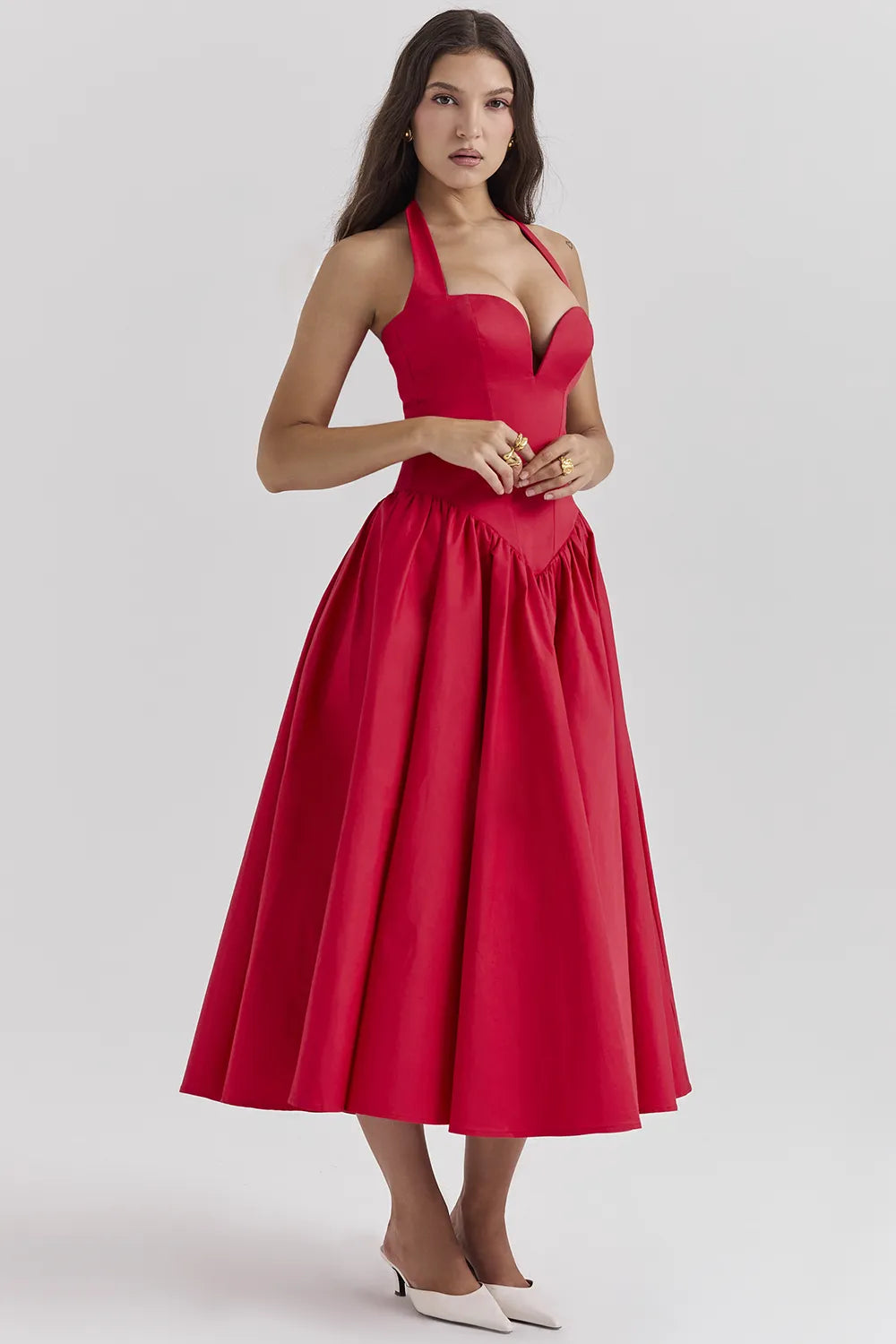 Coquette Scarlet Halter Midi Dress
