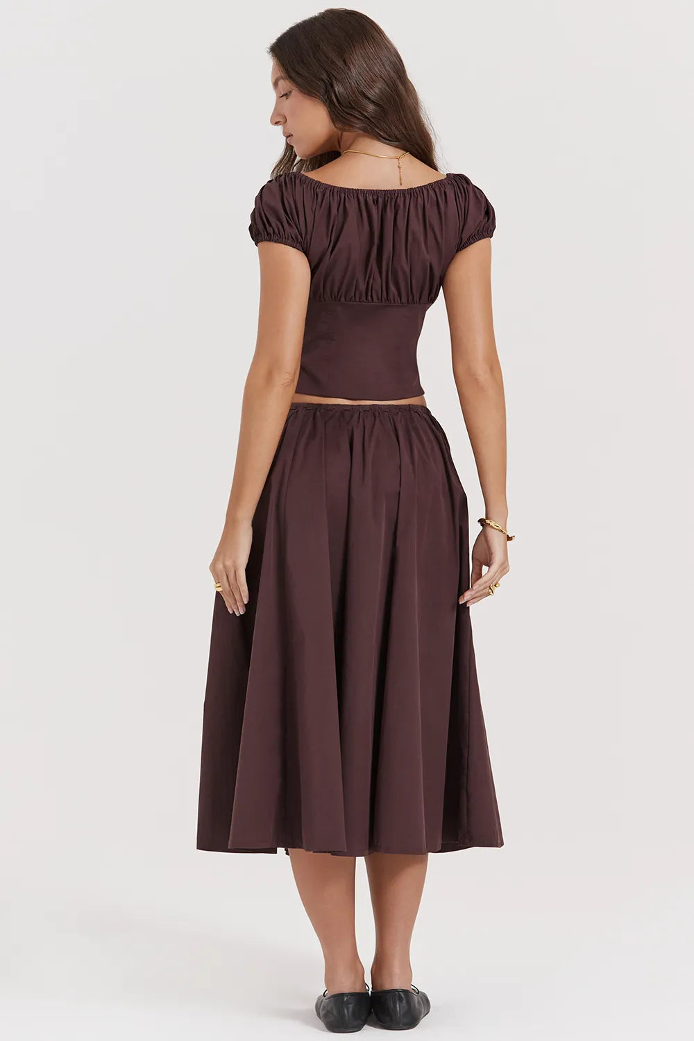 Cora Rich Brown Gathered Midi Skirt