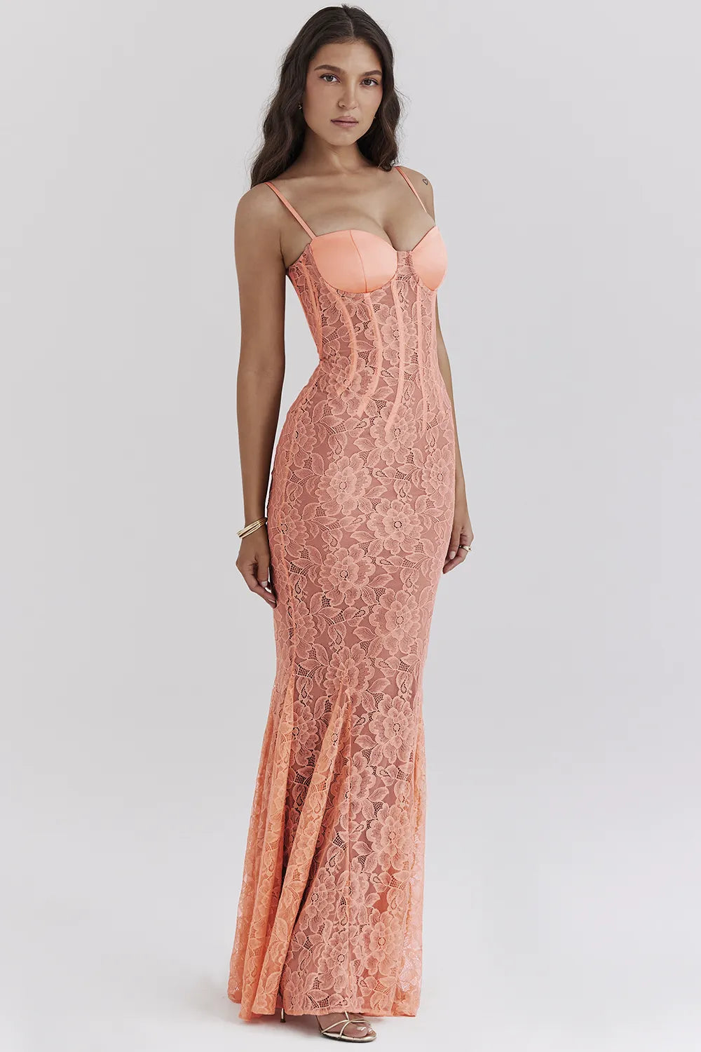 Cordelia Sorbet Lace Godet Maxi Dress