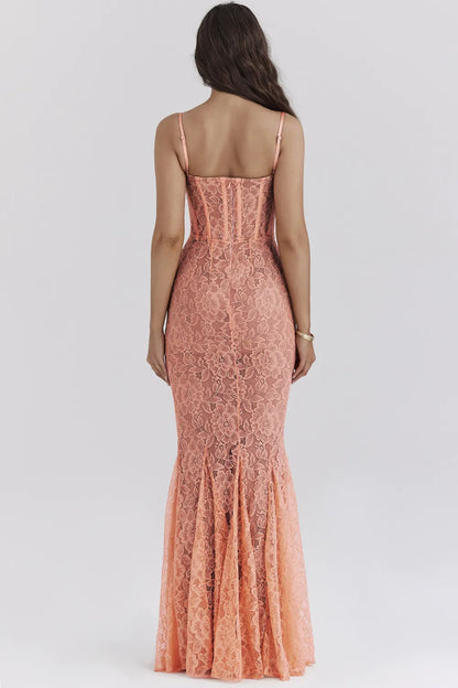 Cordelia Sorbet Lace Godet Maxi Dress