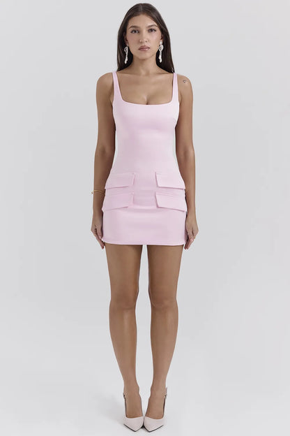 Cosette Rose Shadow Satin Sleeveless Mini Dress