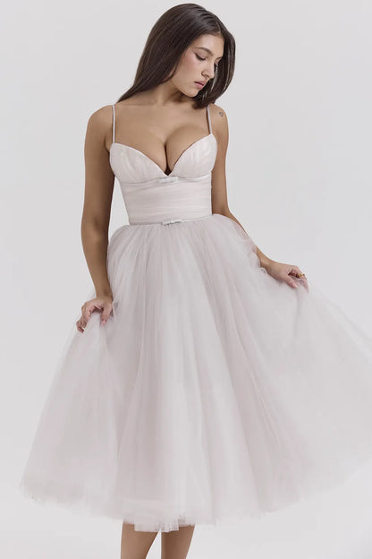 Countess French Dove Tulle Midi Dress