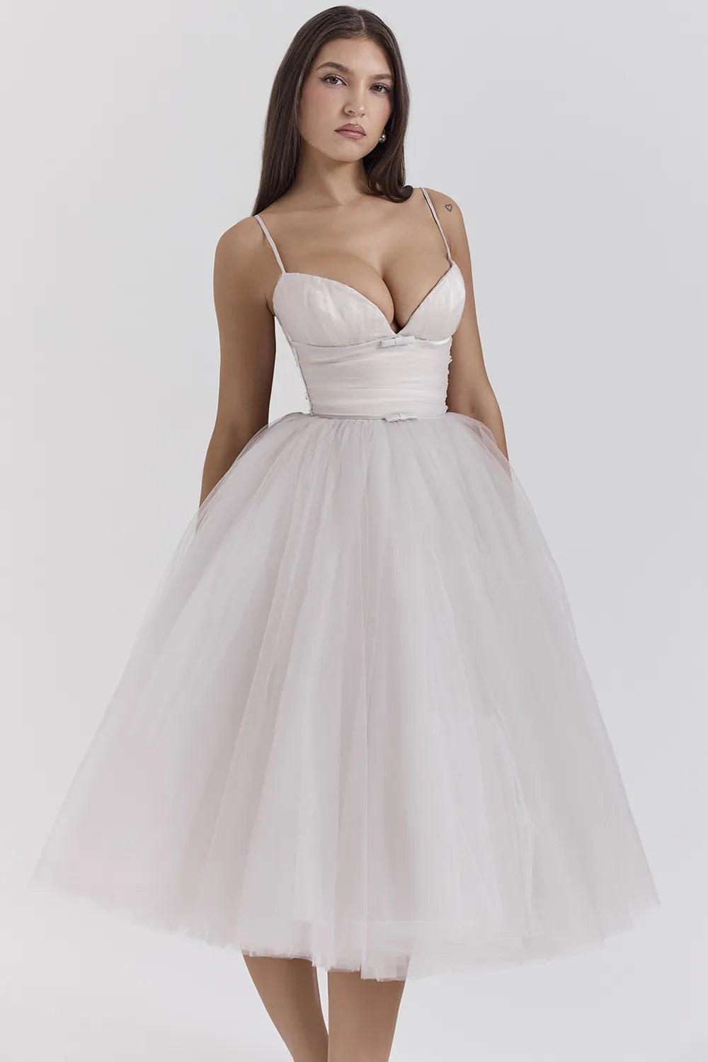 Countess French Dove Tulle Midi Dress