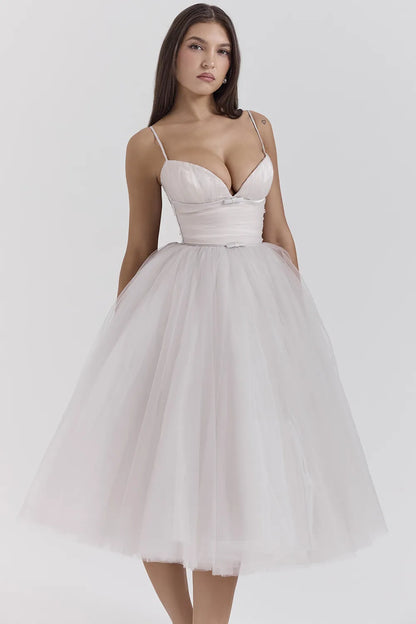 Countess French Dove Tulle Midi Dress