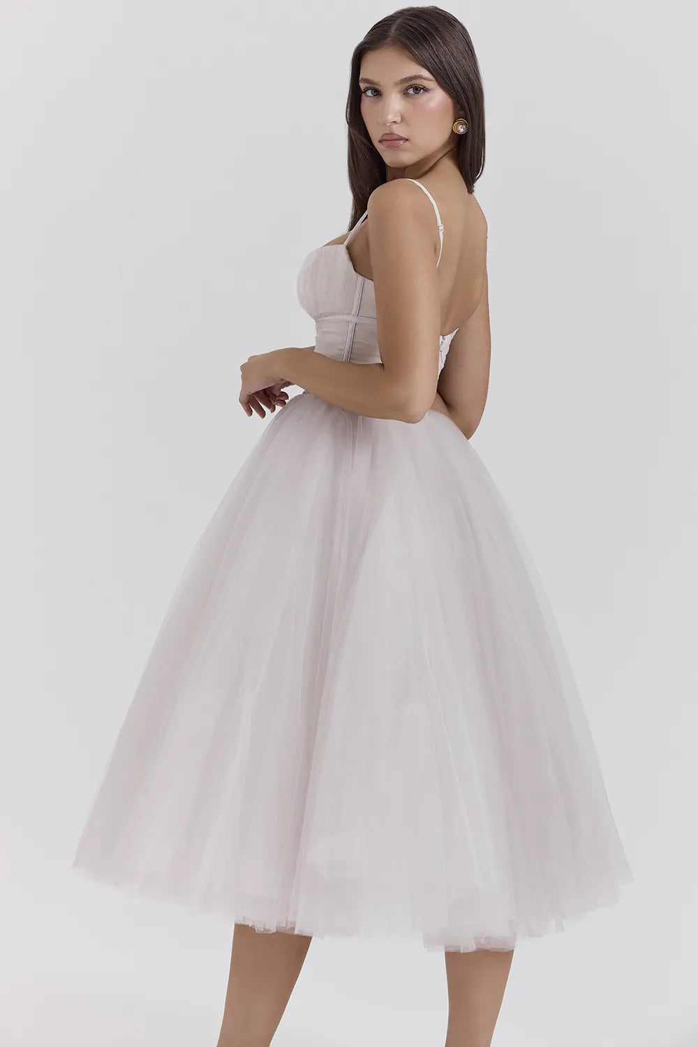 Countess French Dove Tulle Midi Dress