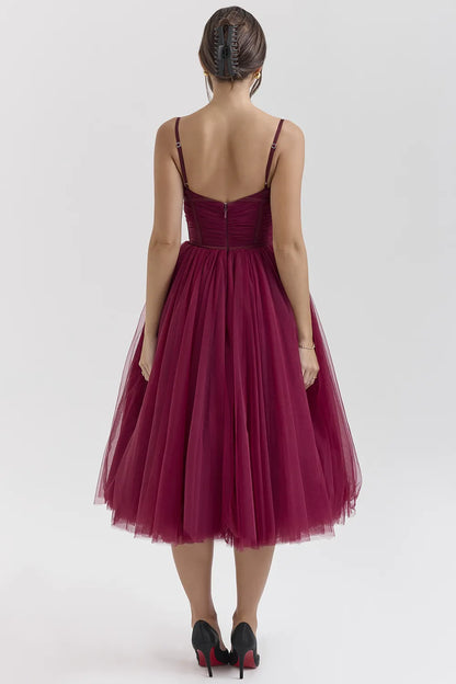 Countess Cabernet Tulle Midi Dress