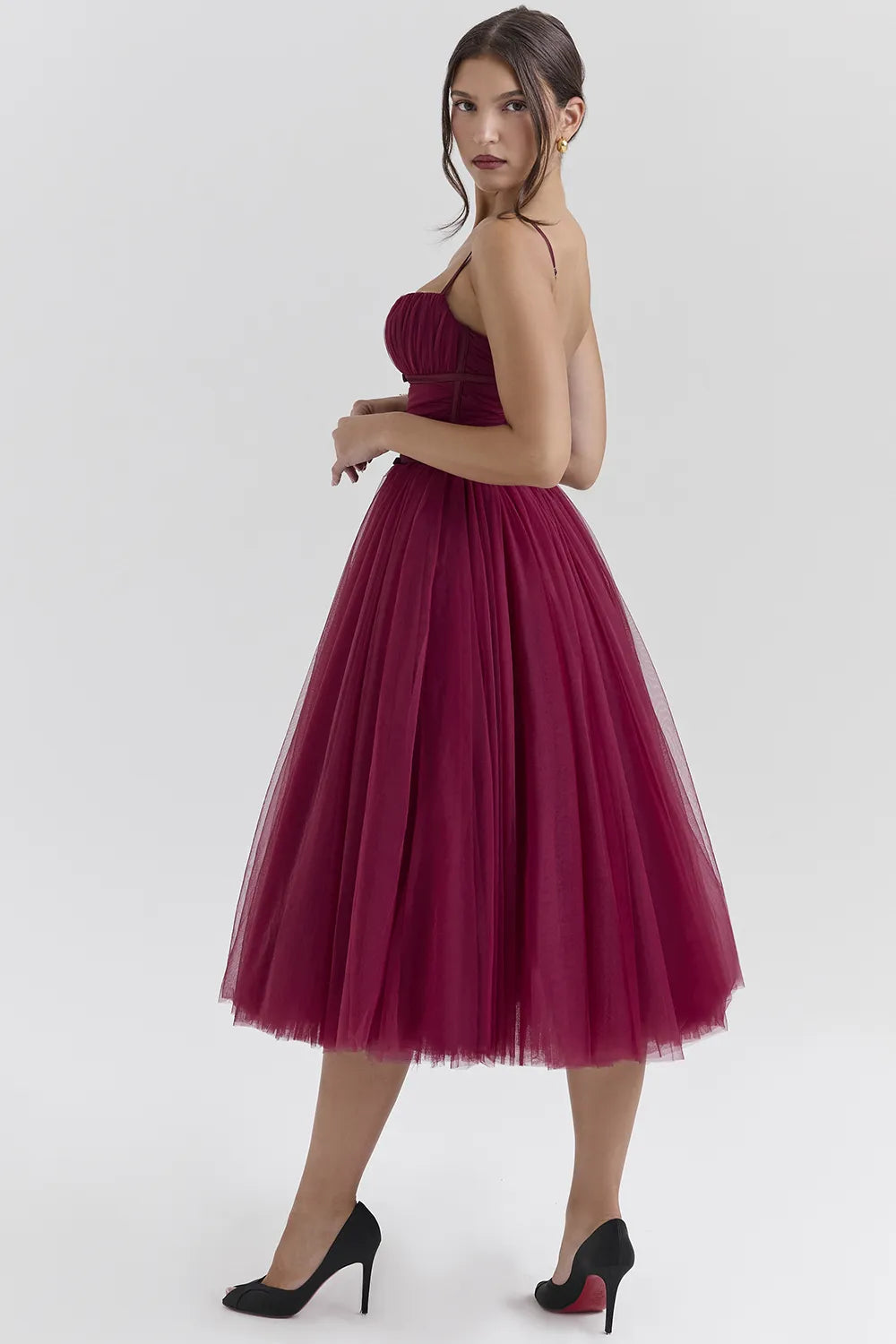 Countess Cabernet Tulle Midi Dress