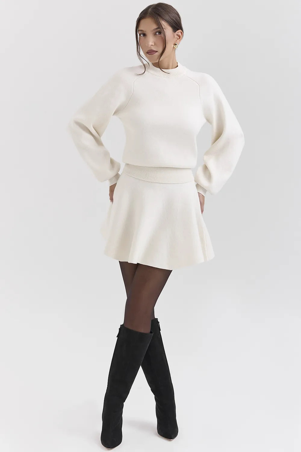 Rosina Cream Wool Cashmere Flounce Mini Skirt