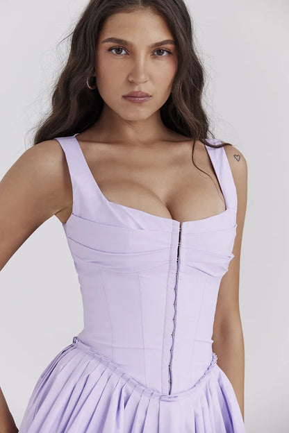 Cupid Orchid Pleated Cotton Mini Dress