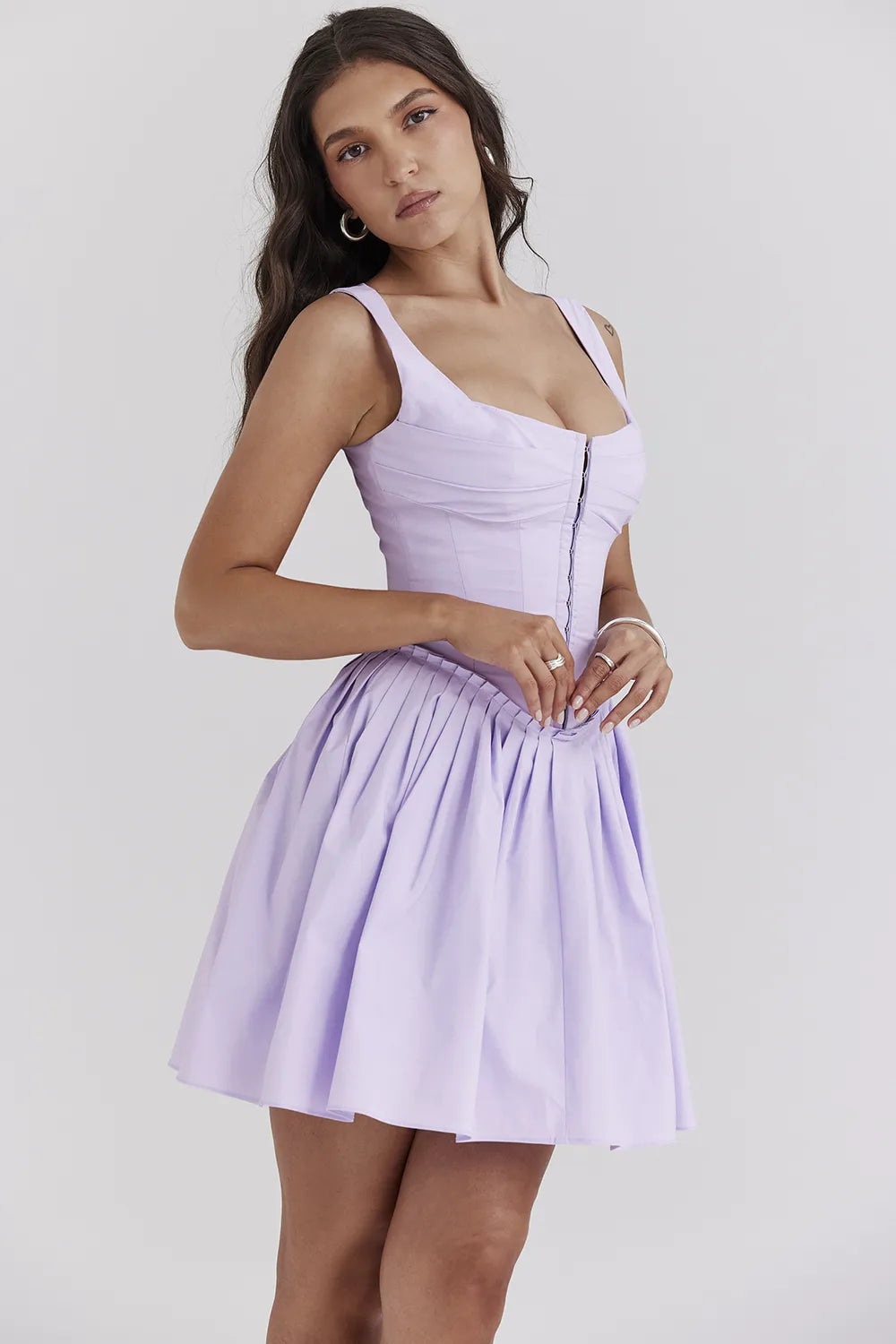Cupid Orchid Pleated Cotton Mini Dress