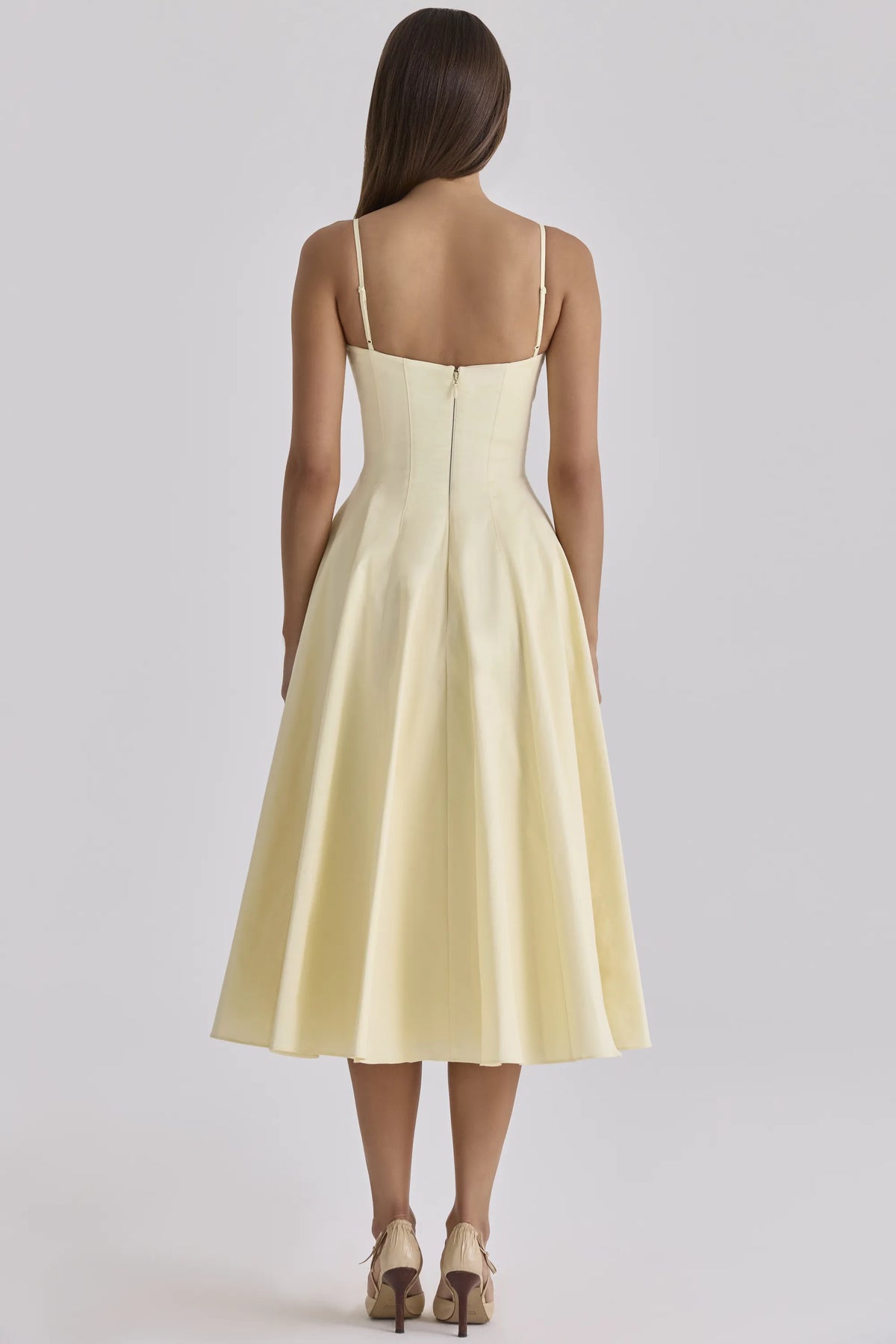 Dahlia Lemon Cotton Princess Cut  Midi Sundress