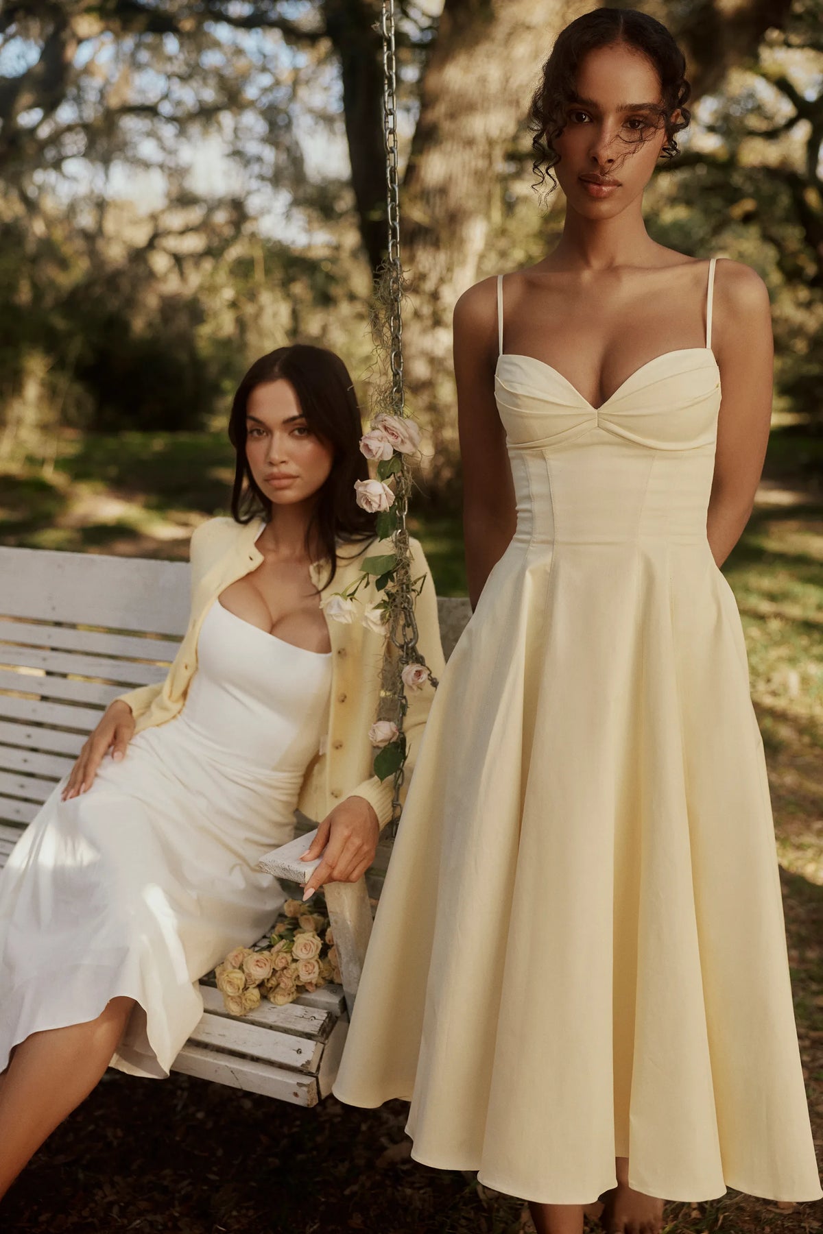 Dahlia Lemon Cotton Princess Cut  Midi Sundress