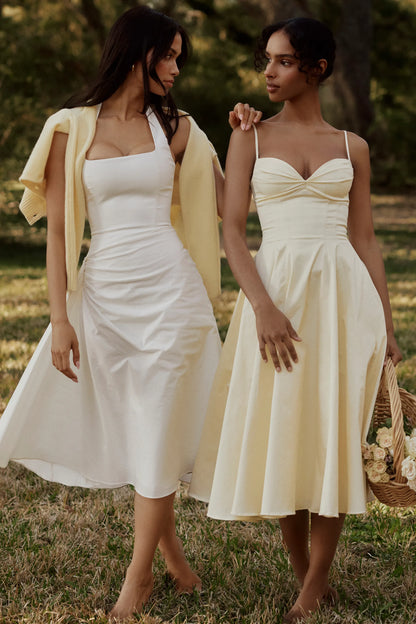 Dahlia Lemon Cotton Princess Cut  Midi Sundress